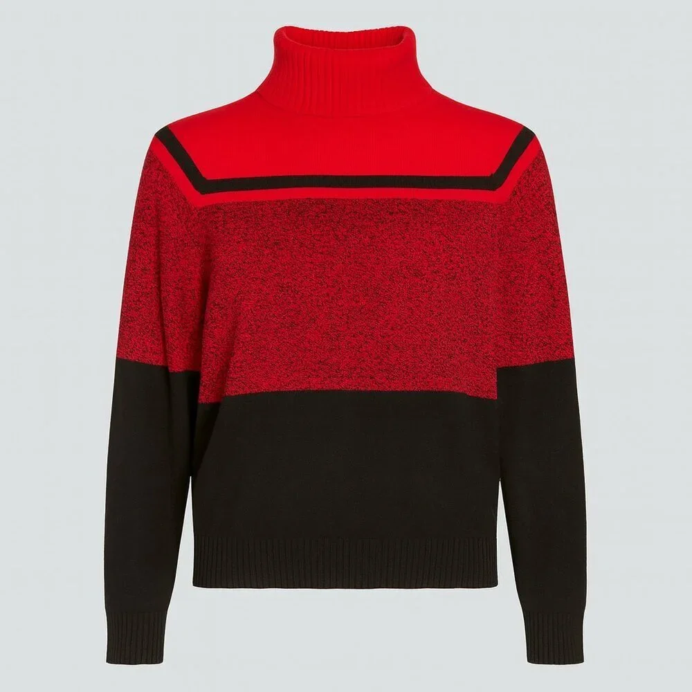 Karen Scott Red & Black Colorblock Turtleneck Sweater PXL